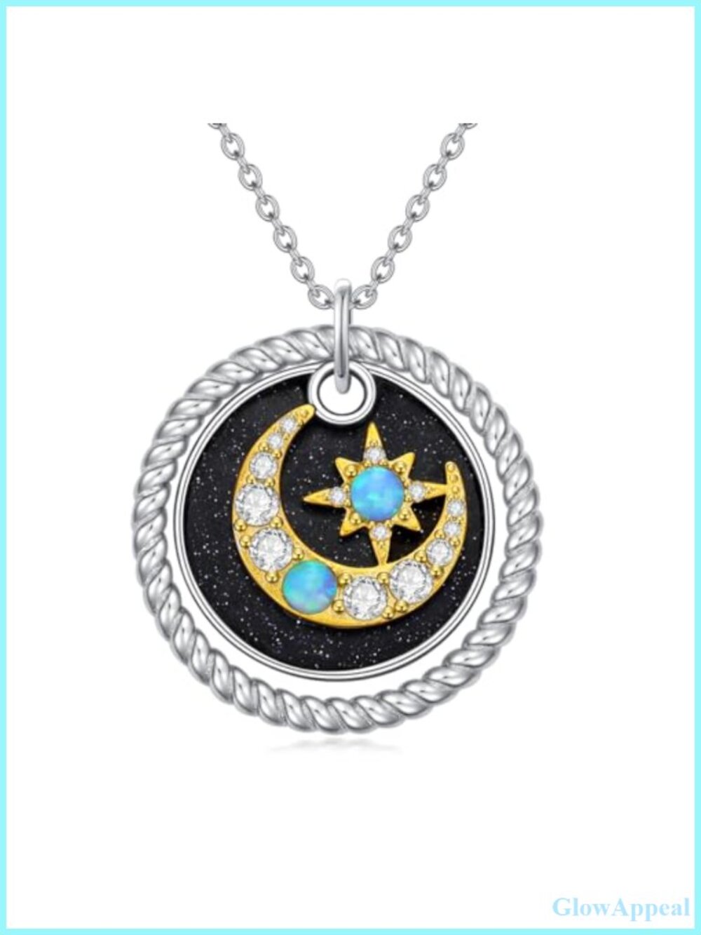 Moon and Star Necklace 925 Sterling Silver Opal Pendant Jewelry for Women